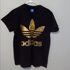 Adidas Black and Shiny Gold Short Sleeve T-Shirt